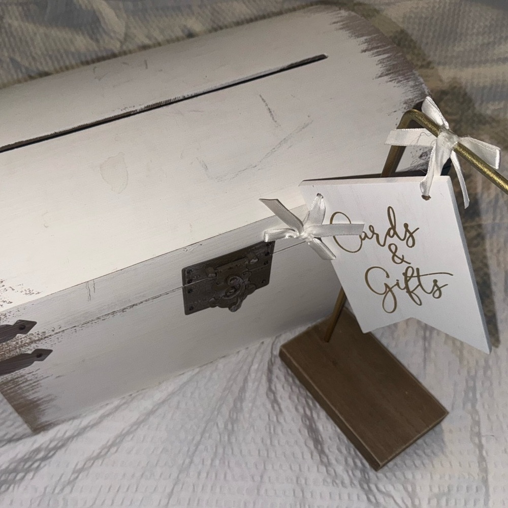 White Wooden Card Box with Stand